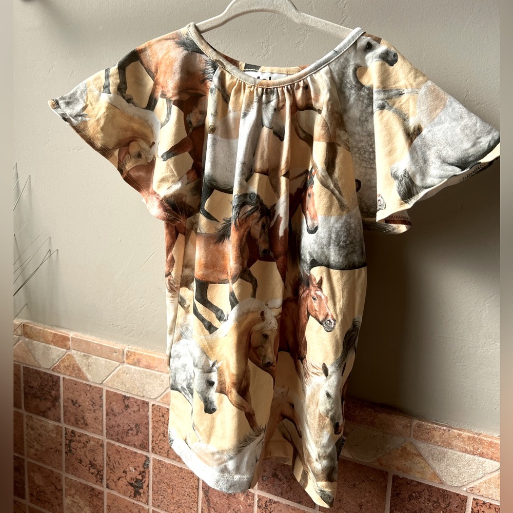 Molo Organic Horse print ruffle t-shirt